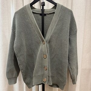 Quince Agave Organic Cotton Oversized Boyfriend Cardigan Sweater sz S Womens